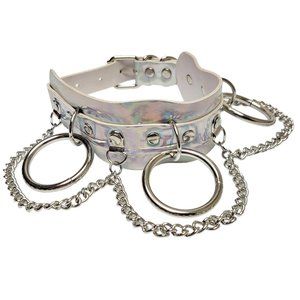 Metallic Hologram Choker with Chains O Rings